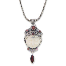 Load image into Gallery viewer, Carved Pendant Necklace with Garnet from Bali - Layonsari | NOVICA