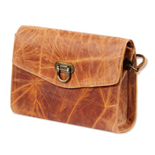 Load image into Gallery viewer, Handmade Golden Brown Leather Shoulder Bag with Flap - Diva | NOVICA