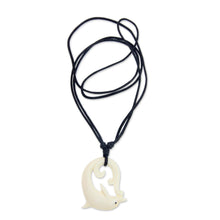 Load image into Gallery viewer, Dolphin Carved Bone Pendant Necklace on Black Cord - Lonely Dolphin | NOVICA