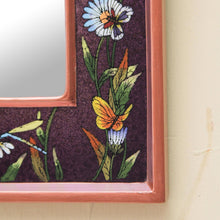 Load image into Gallery viewer, Vibrant Purple Collectible Reverse Painted Glass Mirror - Purple Meadow | NOVICA
