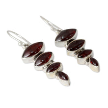 Load image into Gallery viewer, Garnet Cabochon Dangle Earrings Set in Sterling Silver - Romantic Quartet | NOVICA