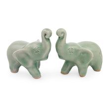 Load image into Gallery viewer, 2 Green Celadon Ceramic Handcrafted Lucky Elephant Figurines - Lucky Green Elephants | NOVICA
