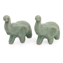 Load image into Gallery viewer, 2 Green Celadon Ceramic Handcrafted Lucky Elephant Figurines - Lucky Green Elephants | NOVICA
