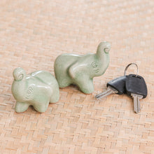 Load image into Gallery viewer, 2 Green Celadon Ceramic Handcrafted Lucky Elephant Figurines - Lucky Green Elephants | NOVICA
