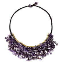 Load image into Gallery viewer, Amethyst Chip and Brass Bead Necklace from Thai Artisan - Dance Party | NOVICA