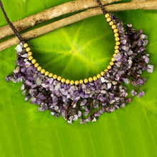 Load image into Gallery viewer, Amethyst Chip and Brass Bead Necklace from Thai Artisan - Dance Party | NOVICA