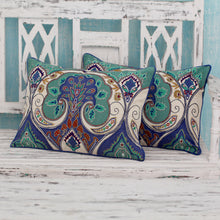 Load image into Gallery viewer, Multicolored Embroidered Cushion Covers from India (pair) - Autumn in Delhi | NOVICA