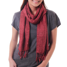 Load image into Gallery viewer, Artisan Crafted Rose Pink Woven Silk Scarf with Fringe - Essential Rose | NOVICA