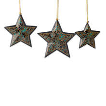 Load image into Gallery viewer, Midnight Blue Star Ornaments Painted by Hand (Set of 3) - Midnight Blue Charm | NOVICA