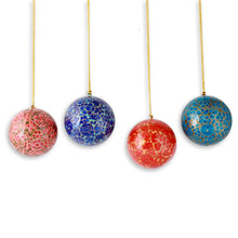 Load image into Gallery viewer, Fair Trade Hand Painted Round Floral Ornaments (set of 4) - Kashmiri Holiday | NOVICA