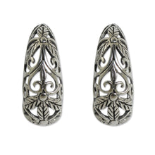 Load image into Gallery viewer, Artisan Crafted Openwork Sterling Silver Half Hoop Earrings - Floral Fantasy | NOVICA