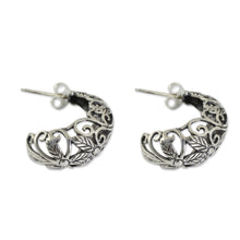 Load image into Gallery viewer, Artisan Crafted Openwork Sterling Silver Half Hoop Earrings - Floral Fantasy | NOVICA
