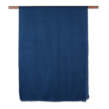 Load image into Gallery viewer, Artisan Hand Loomed Deep Blue Wool Shawl for Women - Kashmiri Diamonds in Navy | NOVICA