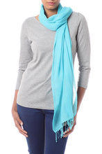 Load image into Gallery viewer, Diamond Pattern Turquoise Blue Woven All Wool Scarf - Kashmiri Diamonds in Turquoise | NOVICA