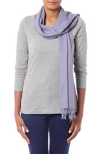 Load image into Gallery viewer, Women's Soft Gray 100% Wool Scarf Hand Loomed in India - Kashmiri Diamonds in Smoke | NOVICA