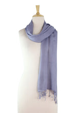 Load image into Gallery viewer, Women's Soft Gray 100% Wool Scarf Hand Loomed in India - Kashmiri Diamonds in Smoke | NOVICA