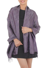 Load image into Gallery viewer, Rich Purple and Gray Rayon Blend Jacquard Shawl - Mandarin Dusk | NOVICA