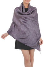Load image into Gallery viewer, Rich Purple and Gray Rayon Blend Jacquard Shawl - Mandarin Dusk | NOVICA