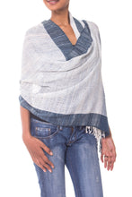 Load image into Gallery viewer, Balinese Handwoven Natural Dyes Sheer Cotton Shawl - Sheer Denim Blue | NOVICA