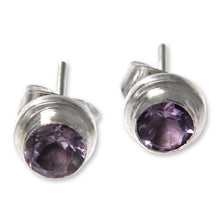 Load image into Gallery viewer, Round Amethyst and Sterling Silver 925 Stud Earrings - Purple Simplicity | NOVICA
