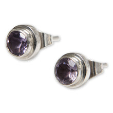 Load image into Gallery viewer, Round Amethyst and Sterling Silver 925 Stud Earrings - Purple Simplicity | NOVICA