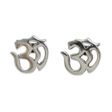 Load image into Gallery viewer, Polished Silver Om Symbol Stud Earrings from Thai Artisan - Om Symbol | NOVICA