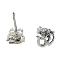 Load image into Gallery viewer, Polished Silver Om Symbol Stud Earrings from Thai Artisan - Om Symbol | NOVICA