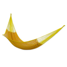 Load image into Gallery viewer, Mexican Hand Woven Yellow Cotton Hammock 400 lb Capacity - Saffron Sun | NOVICA