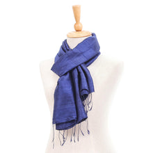 Load image into Gallery viewer, Hand Woven Blue Thai Silk and Rayon Scarf - Sapphire Night | NOVICA