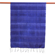Load image into Gallery viewer, Hand Woven Blue Thai Silk and Rayon Scarf - Sapphire Night | NOVICA