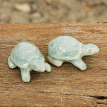 Load image into Gallery viewer, Celadon Ceramic Turtle Sculptures in Light Blue (Pair) - Sky Blue Resilient Turtles | NOVICA