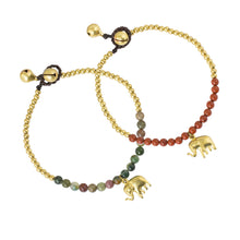 Load image into Gallery viewer, Jasper and Elephant Charm on Pair of Brass Beaded Bracelets - Stylish Elephants | NOVICA