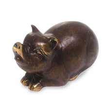 Load image into Gallery viewer, Antiqued Bronze Pig Figurine Sculpture from Indonesia - Chubby Pig | NOVICA