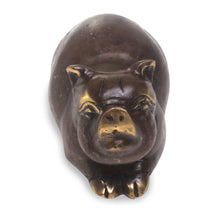 Load image into Gallery viewer, Antiqued Bronze Pig Figurine Sculpture from Indonesia - Chubby Pig | NOVICA
