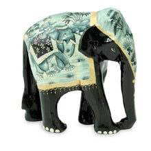 Load image into Gallery viewer, Indian Artisan Crafted Wood Elephant Sculptures (Set of 3) - Blue Elephant Trio | NOVICA