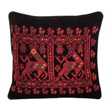 Load image into Gallery viewer, Red Deer Theme Maya Backstrap Black Cotton Cushion Cover - Red Maya Deer | NOVICA