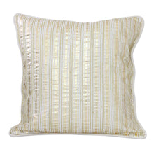 Load image into Gallery viewer, Gold on Off White Cotton Cushion Covers with Beadwork (Pair) - Golden Parallels | NOVICA