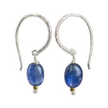 Load image into Gallery viewer, Kyanite on Sterling Silver Hook Earrings with 24k Gold Beads - Accents | NOVICA