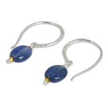 Load image into Gallery viewer, Kyanite on Sterling Silver Hook Earrings with 24k Gold Beads - Accents | NOVICA