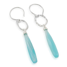 Load image into Gallery viewer, Blue Chalcedony Dangle Earrings with Hammered Silver - Exhilarated | NOVICA