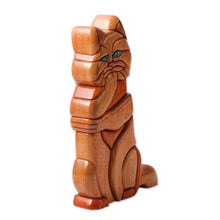 Load image into Gallery viewer, Artisan Crafted Hand Carved Wooden Cat Sculpture - Thoughtful Kitty Cat | NOVICA
