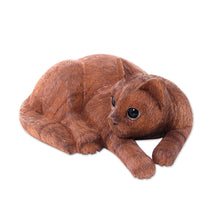 Load image into Gallery viewer, Hand Carved and Painted Cat Sculpture in Wood - Sweet Ginger Tabby | NOVICA
