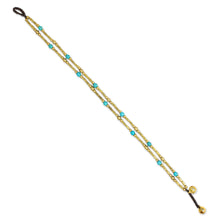 Load image into Gallery viewer, Thailand Blue Calcite Double Strand Brass Bead Anklet - Golden Bell | NOVICA