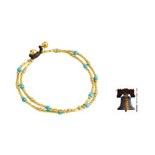 Load image into Gallery viewer, Thailand Blue Calcite Double Strand Brass Bead Anklet - Golden Bell | NOVICA