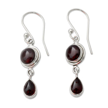 Load image into Gallery viewer, Garnet and Sterling Silver Earrings Handmade in India - Crimson Glow | NOVICA