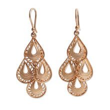 Load image into Gallery viewer, Gold Vermeil Handcrafted Filigree Chandelier Earrings - Raindrop Cascade | NOVICA