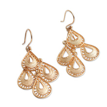 Load image into Gallery viewer, Gold Vermeil Handcrafted Filigree Chandelier Earrings - Raindrop Cascade | NOVICA