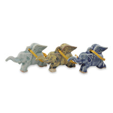 Load image into Gallery viewer, Hand Crafted Ornaments in Celadon Ceramic (Set of 3) - Flying Elephants | NOVICA