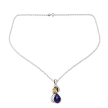 Load image into Gallery viewer, India Silver and Lapis Lazuli Necklace with Faceted Citrine - Two Teardrops | NOVICA