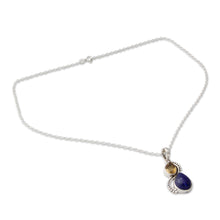 Load image into Gallery viewer, India Silver and Lapis Lazuli Necklace with Faceted Citrine - Two Teardrops | NOVICA